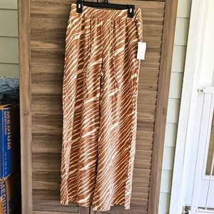 NWT Linen brown and cream zebra size S elastic baggies long pants